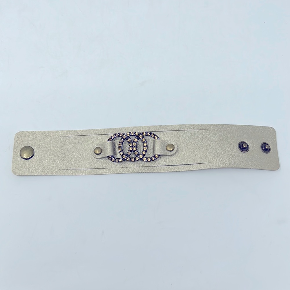 Gold Leather Wide Snap Button Bracelet Excellent Used Condition